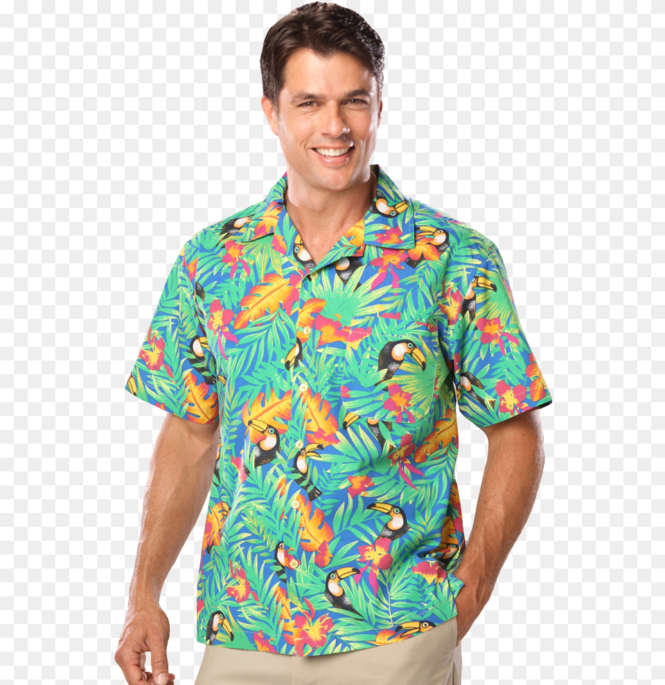 Unisex Tropical Print Campshirt Camp Shirt, Beachwear, Clothing, Person, Man Free Png Download