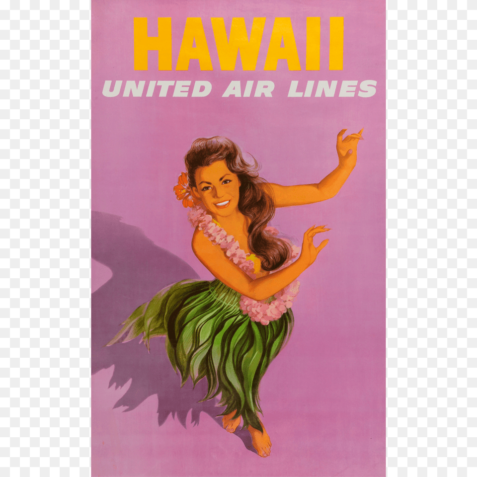United Airlines Stan Galli Hawaii Hula Girl Travel Poster, Adult, Person, Woman, Female Free Transparent Png