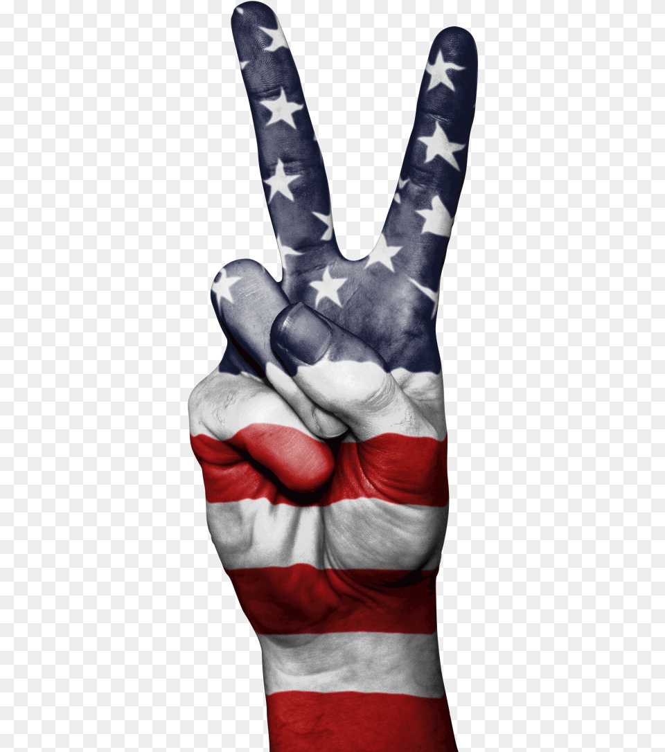 United States Flag Image Download Searchpng Red White And Blue Hand Peace Sign, Body Part, Finger, Person, Clothing Free Png