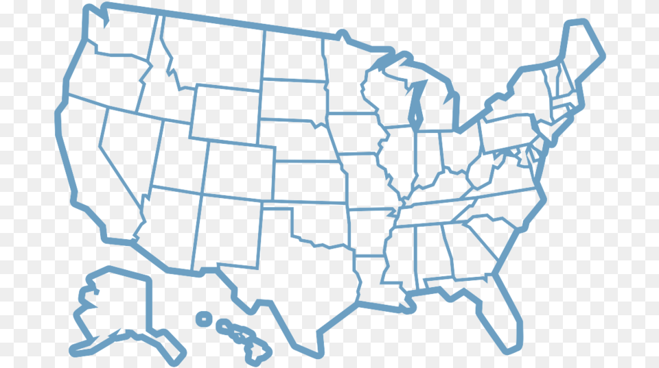 United States Map Outline In Light Blue United States Map Outline, Chart, Plot, Diagram, Plant Png