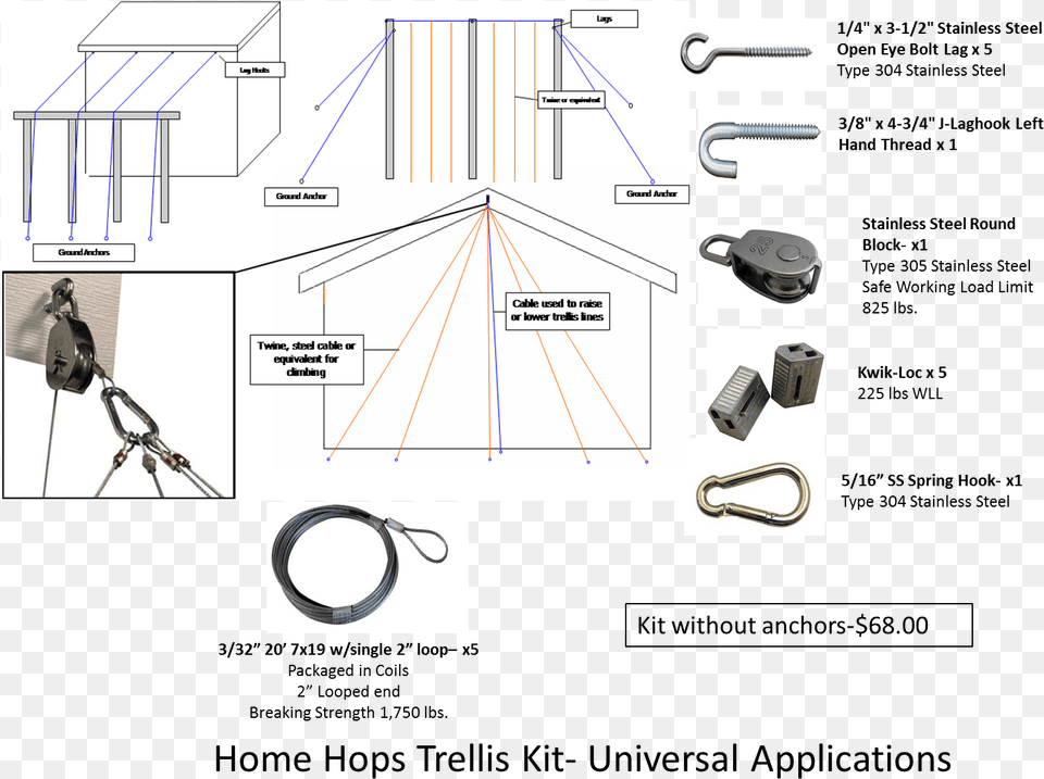 Universal Home Hops Trellis Kit With Steel Cable Design, Cad Diagram, Diagram Png Image