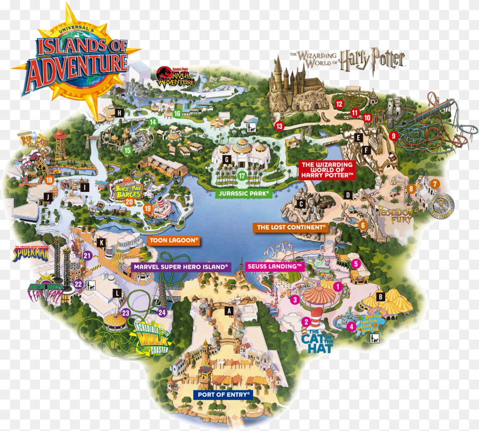 Universal Studios Islands Of Adventure Map 2019, Water Free Transparent Png