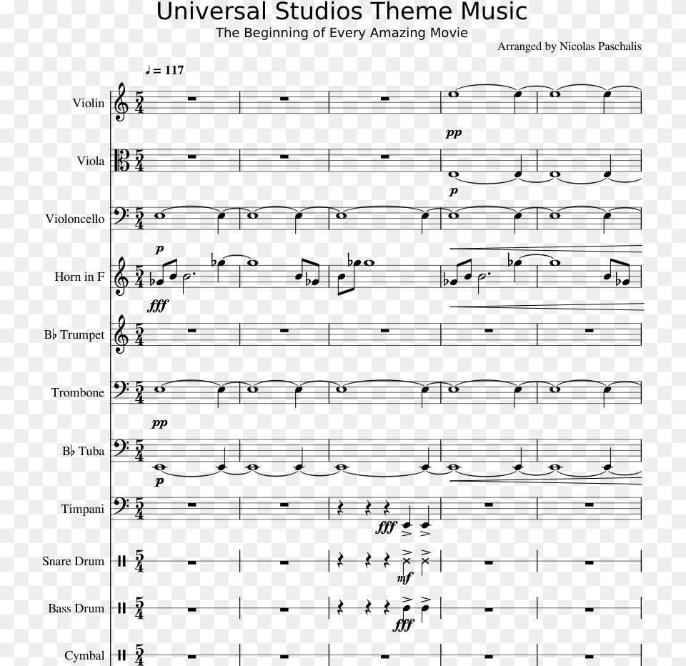 Universal Studios Theme Music Sheet Music Composed Singing, Gray Png