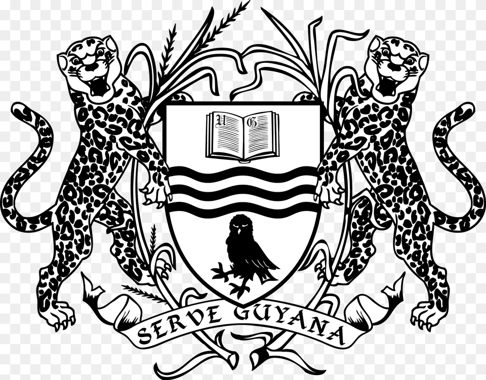 University Of Guyana Black And White Coat Of Arms Of Malawi, Emblem, Symbol, Animal, Bird Free Png
