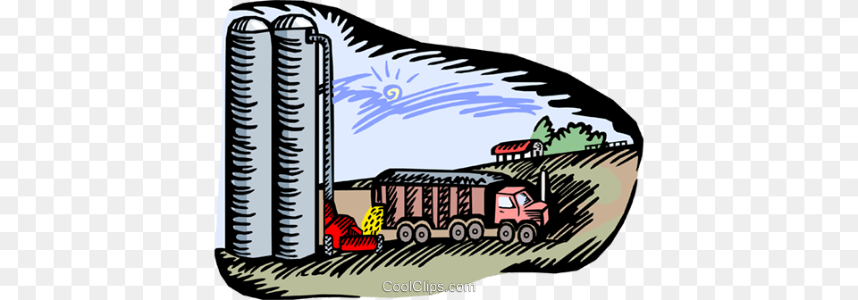 Unloading Grain Into Silos Royalty Vector Clip Art, City, Outdoors, Machine, Wheel Free Png