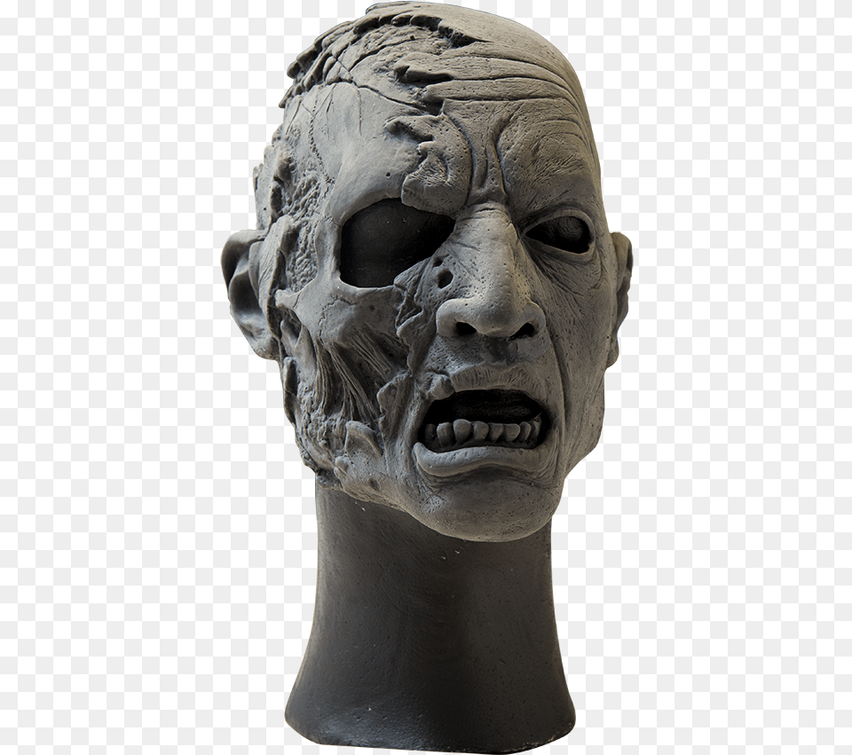 Unpainted Half Face Zombie Mask Bronze Sculpture, Archaeology, Adult, Male, Man Free Png