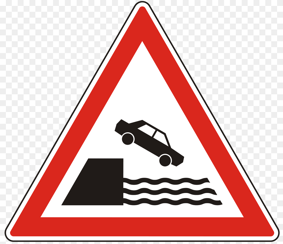 Unprotected Quayside Or Riverbank Sign In Hungary Clipart, Symbol, Car, Road Sign, Transportation Png Image