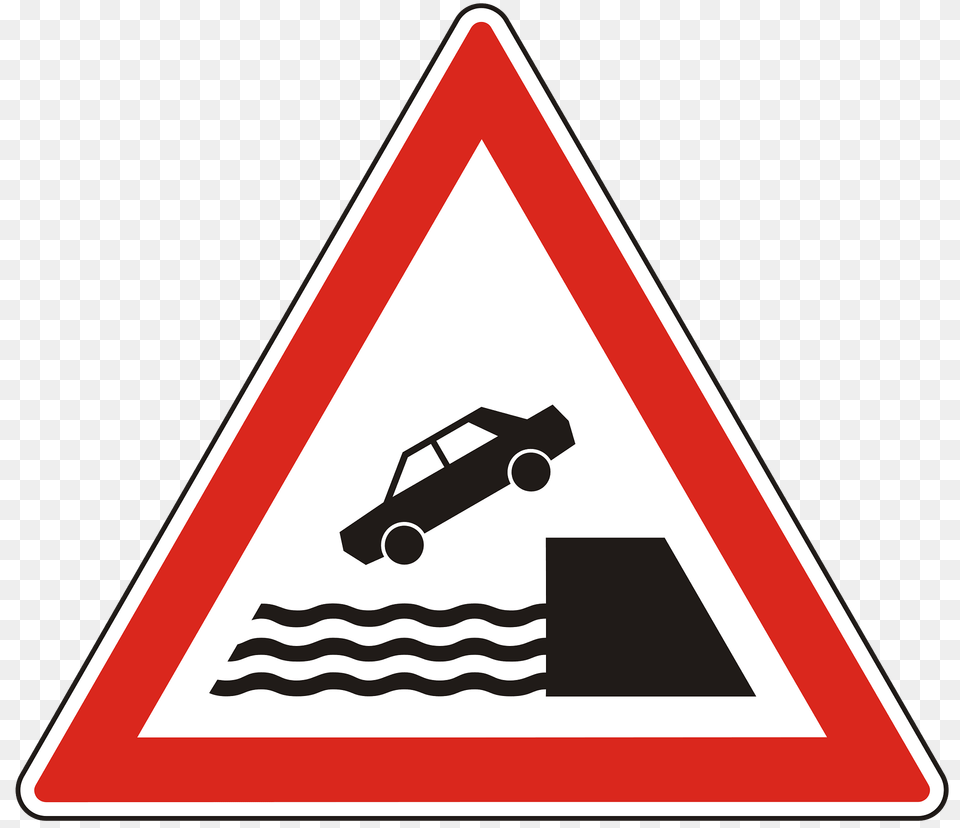 Unprotected Quayside Or Riverbank Sign In Hungary Clipart, Symbol, Car, Road Sign, Transportation Png Image
