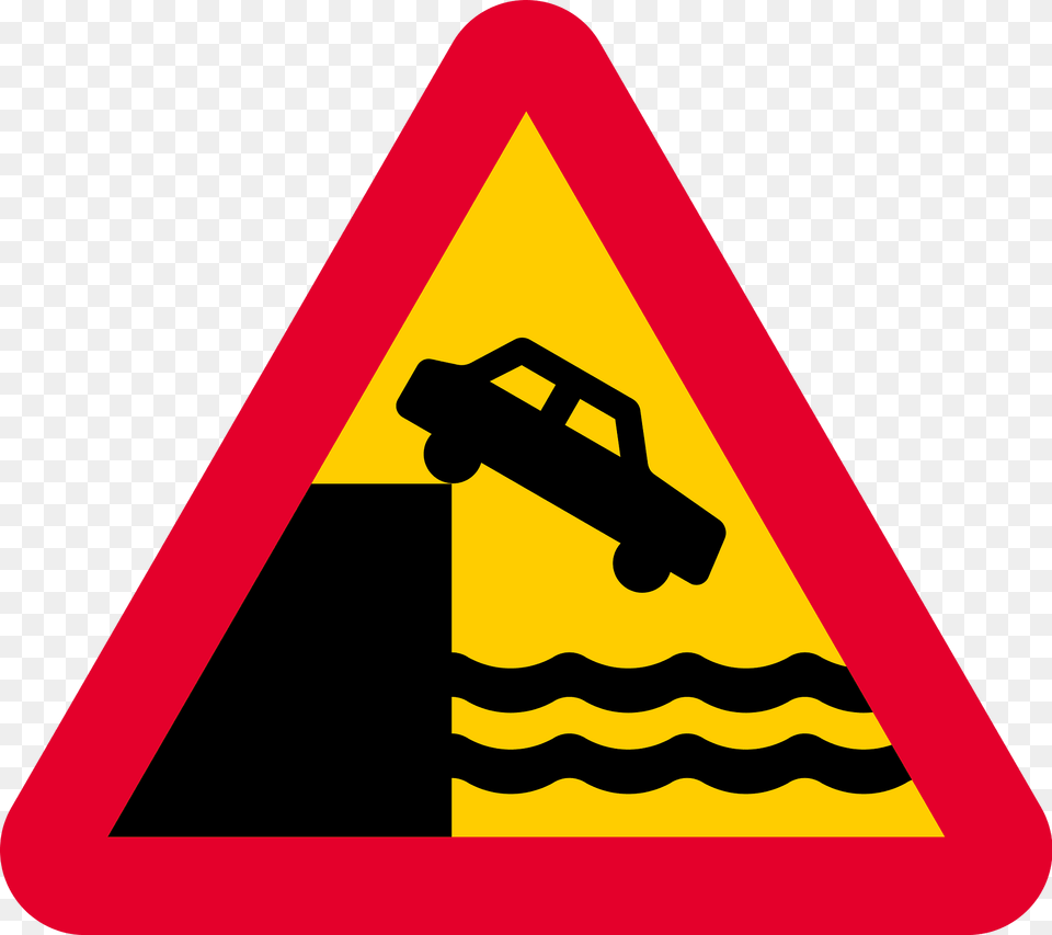 Unprotected Quayside Or Riverbank Sign In Sweden Clipart, Symbol, Road Sign, Dynamite, Weapon Png