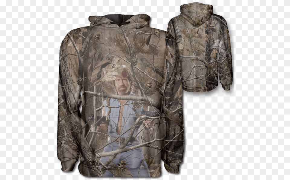 Unreal Tree Chuck Norris Duck Hunt Camo Hoodie, Clothing, Coat, Person, Jacket Png Image