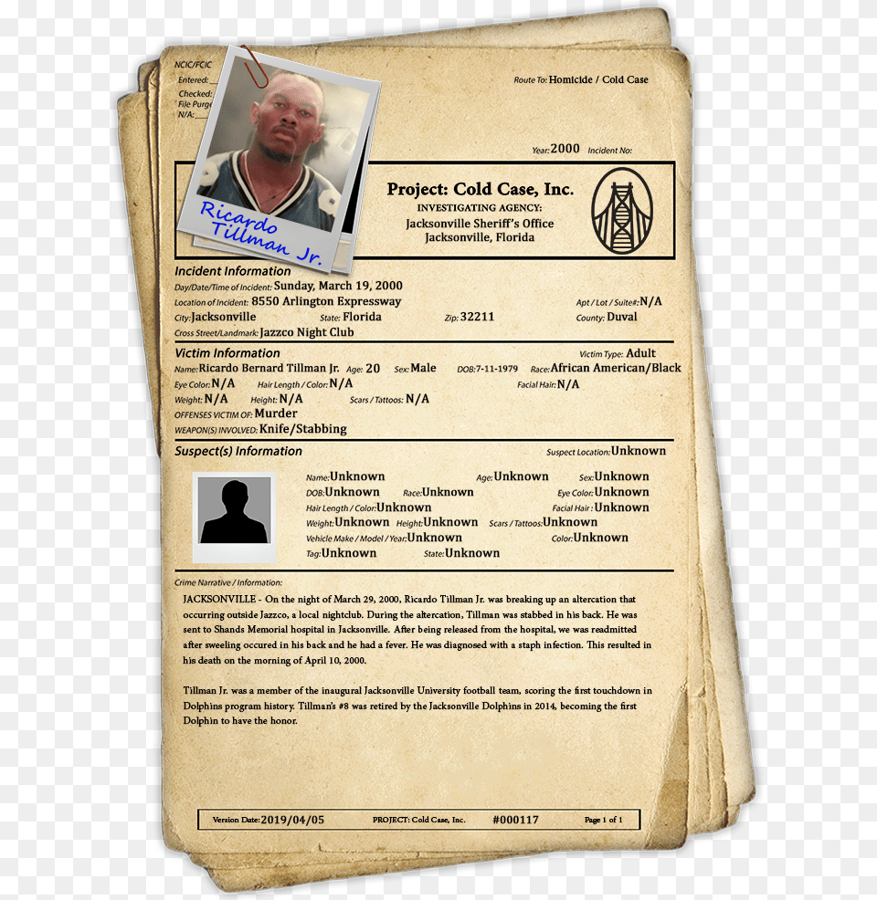 Unsolved Cold Case Ricardo Rico Tillman Jr Cold Case File, Text, Person, Man, Male Png Image
