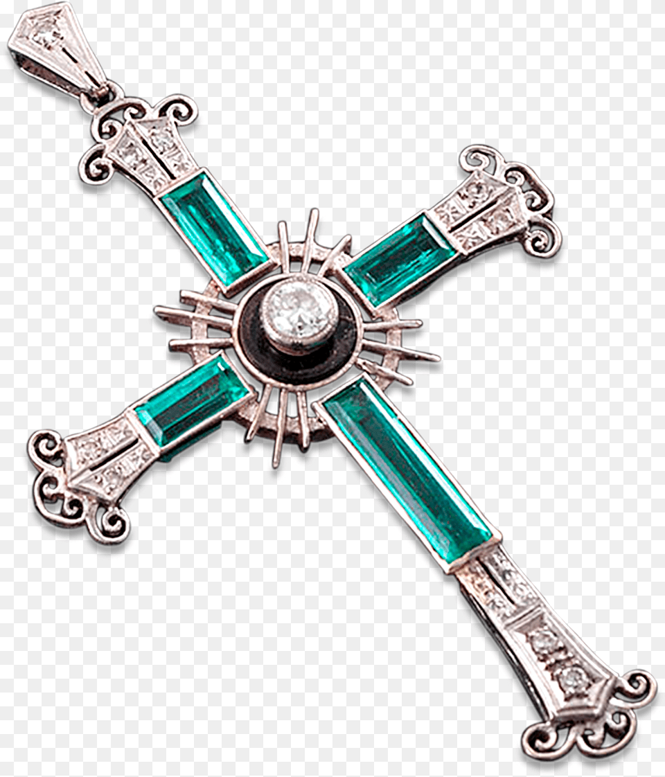 Untreated Colombian Emerald Cross Pendant Emerald Cross Pendant, Accessories, Jewelry, Symbol, Blade Free Png