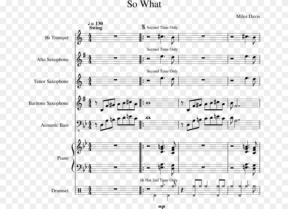 Uploaded On Feb 27 So What Miles Davis Sheet Music, Gray Free Transparent Png