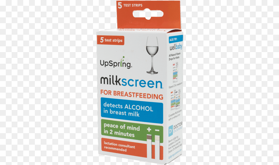 Upspring Milkscreen Alcohol Test Strips Milkscreen Home Test To Detect Alcohol In Breast Milk, Glass, Box, Cardboard, Carton Png