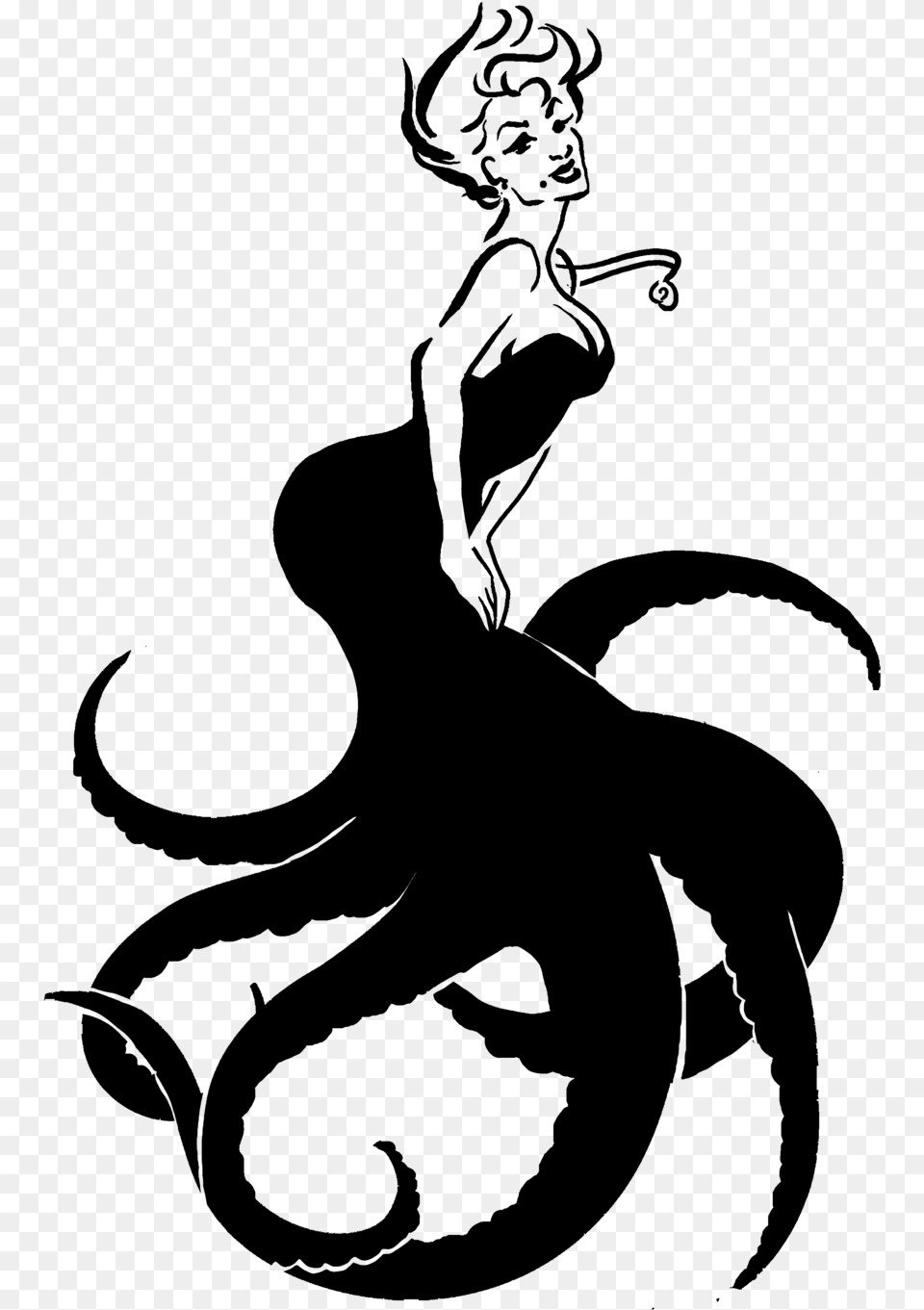 Ursula Ariel Maleficent Drawing Art Ursula Ariel, Silhouette, Lighting Free Transparent Png