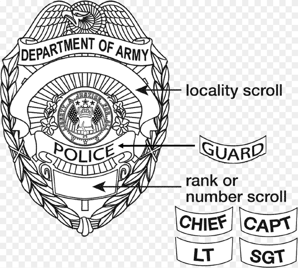 Us Department Of The Army Police Guard Badge Department Of The Army Police Logo, Symbol, Adult, Male, Man Png