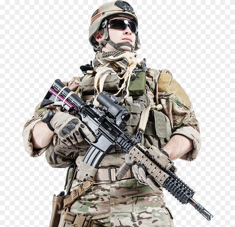 Us Ranger Assault Rifle With Soldier, Military Uniform, Military, Helmet, Adult Png Image