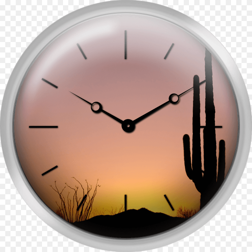 Usa Arizona Tucson Saguaro National Park Saguaro Cactus Sunset, Clock, Analog Clock, Wall Clock Png Image