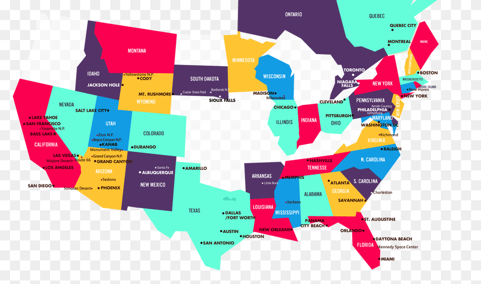 Usa Canada Road Trips, Map, Chart, Plot, Business Card Free Transparent Png