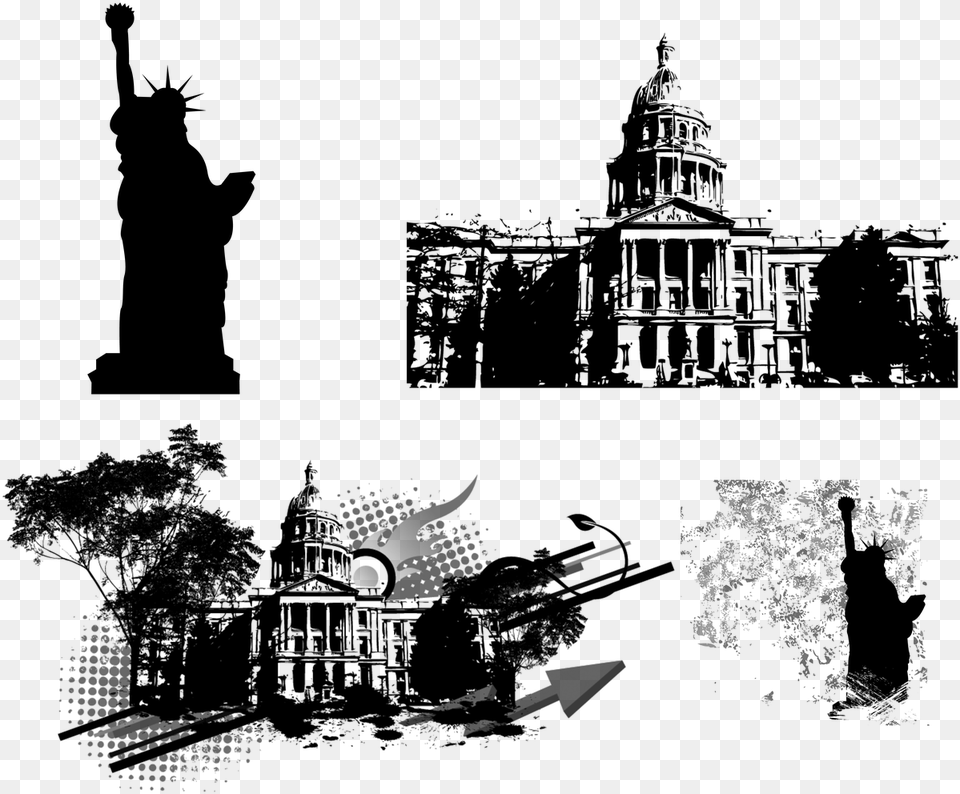 Usa Capital Statue Of Liberty Silhouette Colorado State Capitol Building, Gray Png