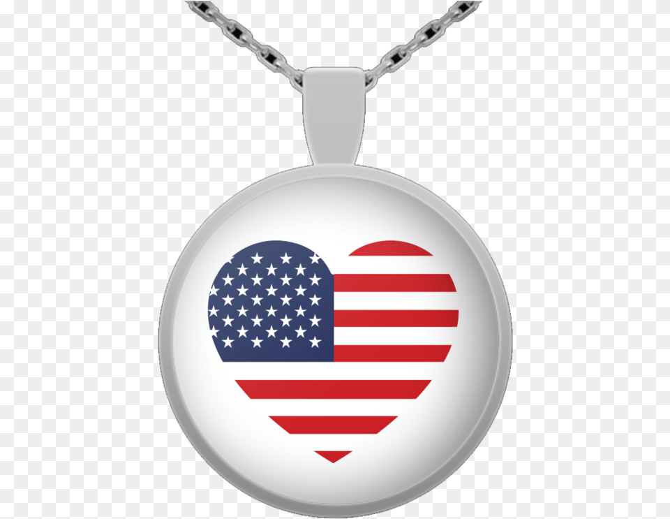 Usa Flag Heart Round Pendant Necklace Red White Blue Flag Heart, Accessories, Jewelry Png Image