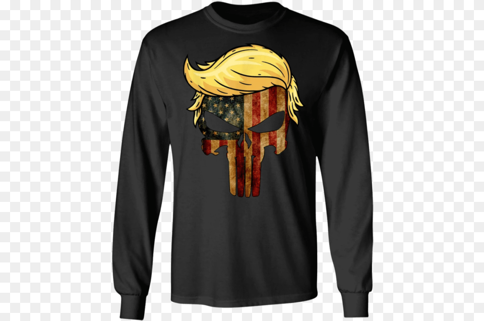 Usa Skull With Iconic Trump Hair President Long Sleeve For 2020 Final Four Shirt, Clothing, Long Sleeve, T-shirt, Weapon Free Transparent Png