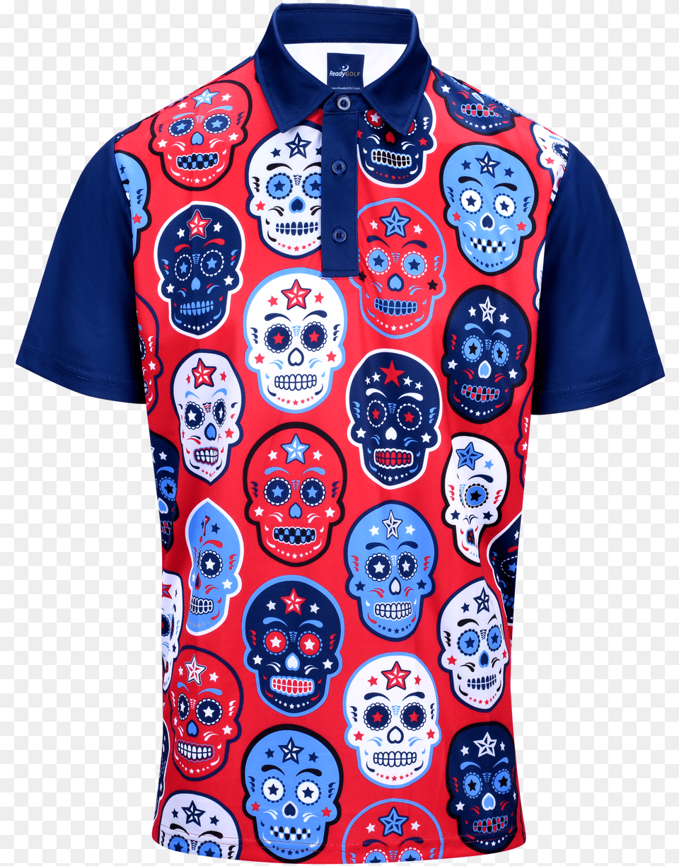 Usa Sugar Skulls Mens Golf Polo Shirt By Readygolf Short Sleeve, Clothing, T-shirt, Vest, Pattern Png Image