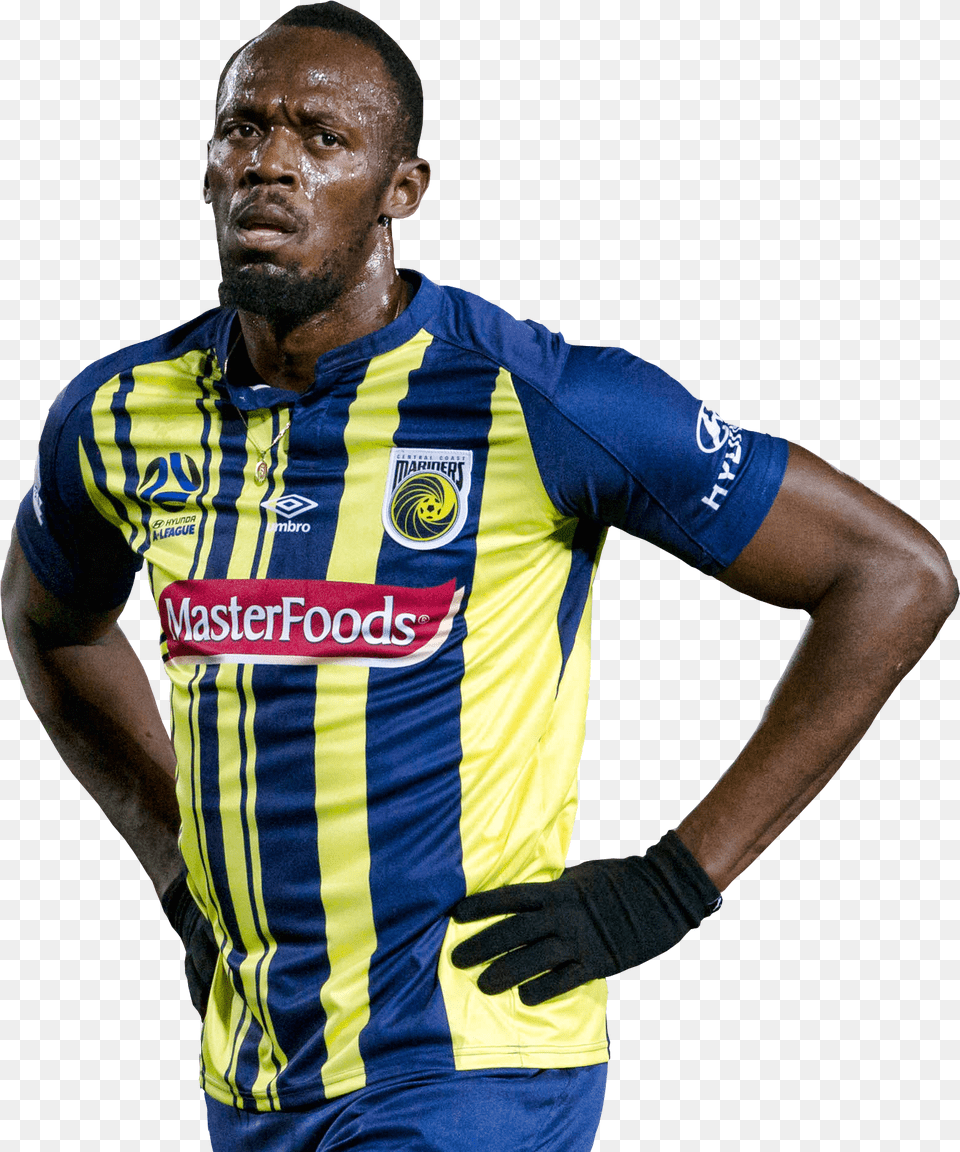 Usain Bolt With No Career Usain Bolt Football, Shirt, Clothing, Glove, Adult Free Png