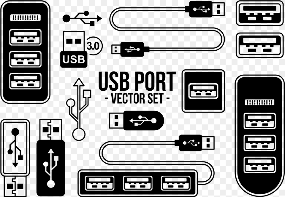 Usb Port Icons Vector Come In We Re Open, Gray Free Png