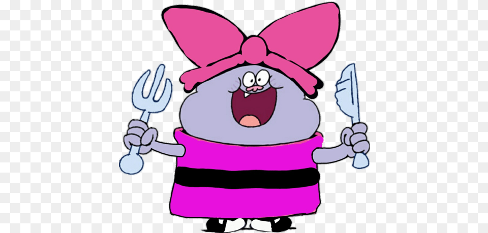 Used Wearing Powerpuff Girls Clothes Chowder, Cutlery, Fork, Purple, Cartoon Png Image