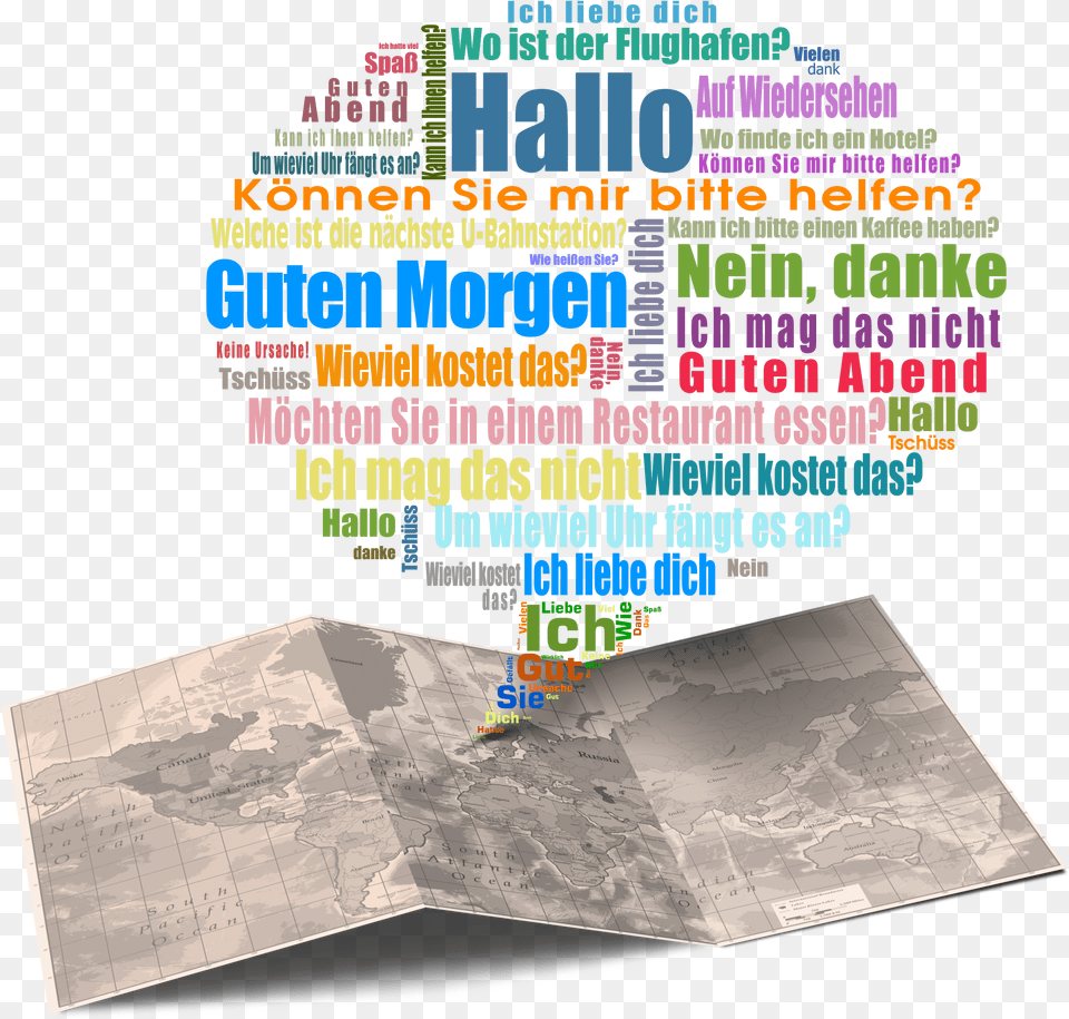 Useful German Travel Phrases Word Cloud Word Clouds In Spanish, Advertisement, Poster Free Png