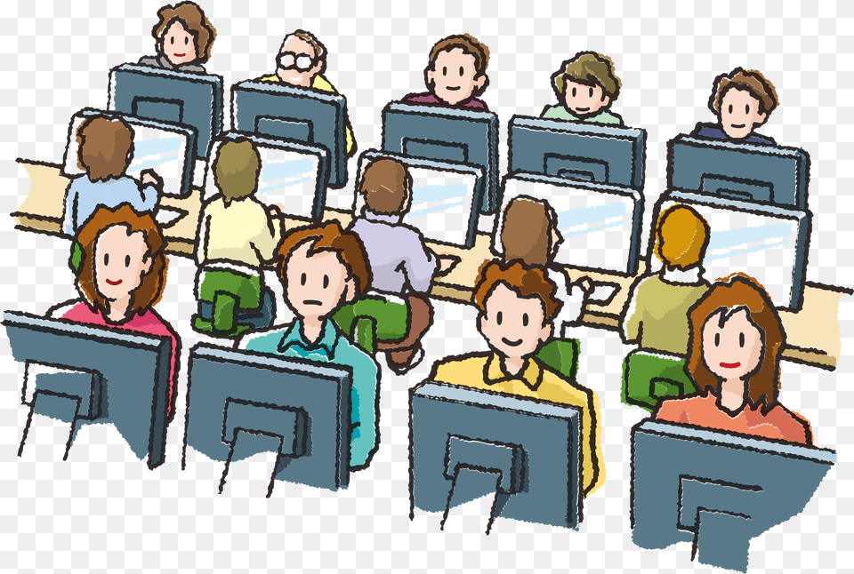 Users Big Computer Lab Cartoon, Book, Publication, Person, People Png