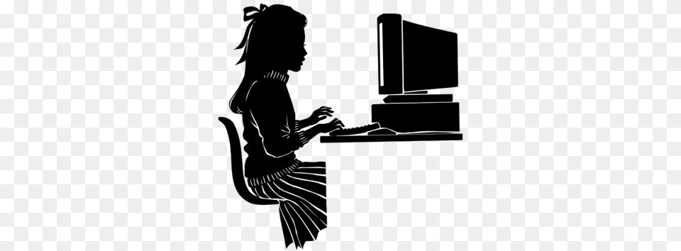 Using The Computer Clipart Girl On The Computer, People, Person, Silhouette Free Png