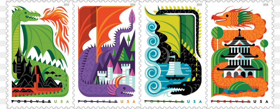 Usps 2018 Stamps Dragon Stamps Usps, Postage Stamp, Animal, Bird, Chicken Free Png Download