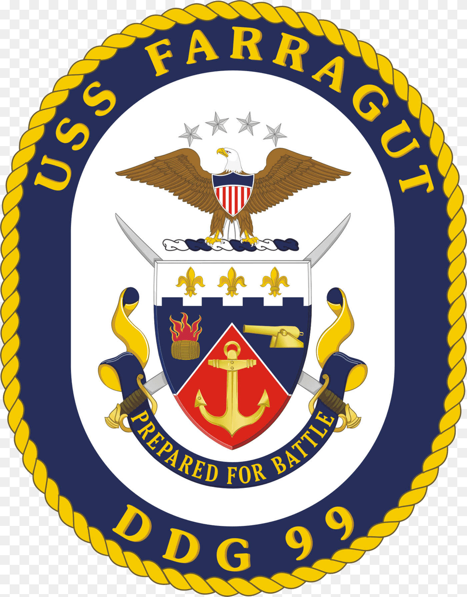 Uss Farragut Ddg 99 Crest Navy Military Military Insignia Uss Bainbridge Ddg 96 Crest, Badge, Logo, Symbol, Emblem Free Transparent Png