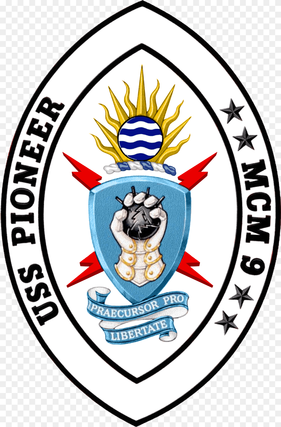 Uss Pioneer Mcm 9 Crest Uss Pioneer Mcm9 Logo, Badge, Symbol, Emblem, Adult Free Png Download