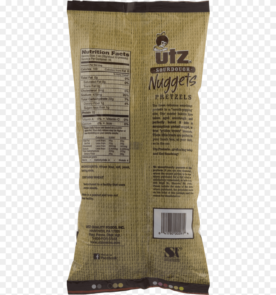 Utz Sourdough Pretzels Nuggets Nutrition Label, Book, Publication, Bag, Text Free Transparent Png