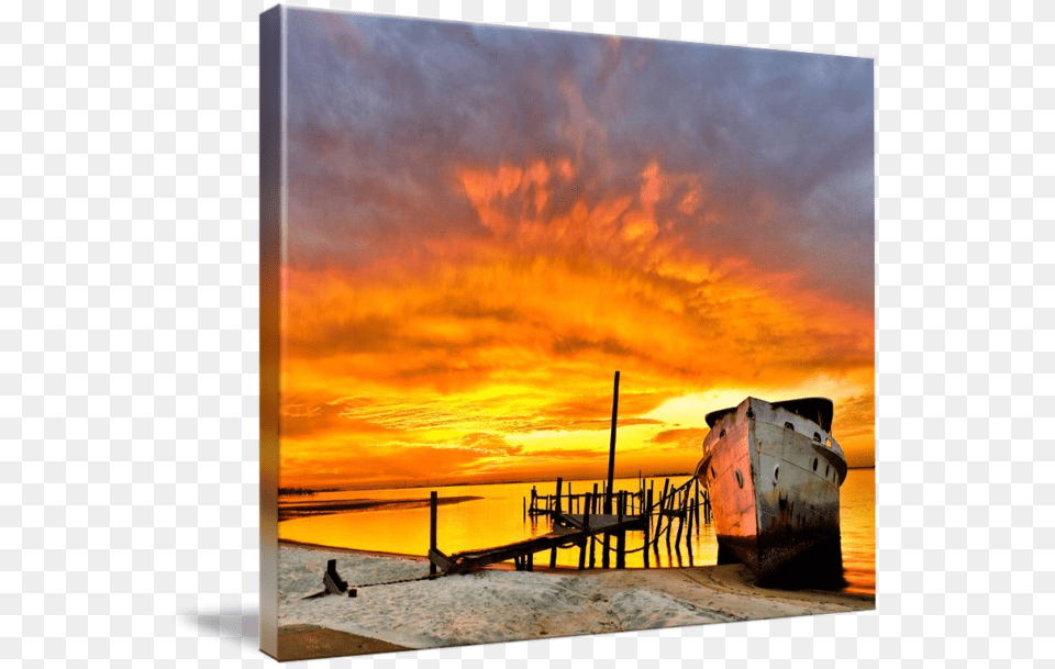 Uy 8 Sailboat Sunrise Gallery Wrapped Canvas Art Print 46 X 36 Entitled Old, Waterfront, Water, Nature, Outdoors Png