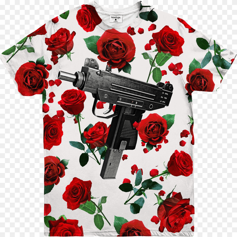 Uzi Love Tee Gun Barrel, Clothing, T-shirt, Rose, Flower Png