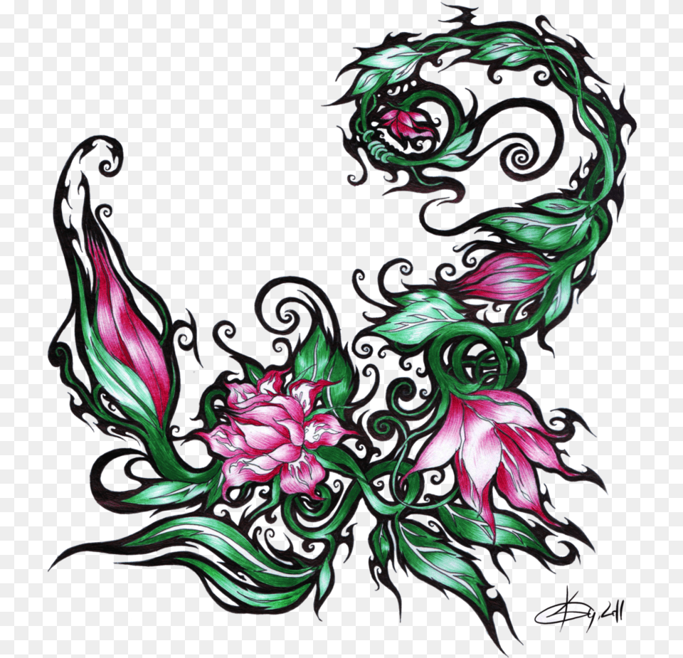 Uzori Tatu Dlya Devushek I Muzhchin Foto I Eskizi Flower Scorpion, Art, Floral Design, Graphics, Pattern Free Png Download