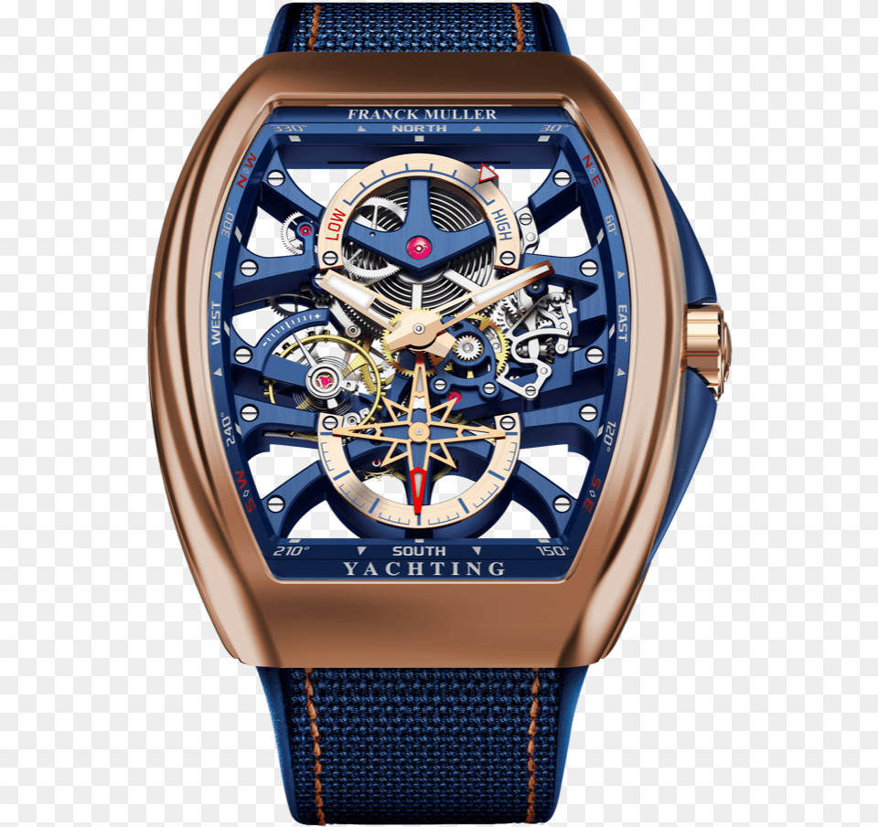 V 45 S6 Pr Sqt Ancre Fm Yacht Franck Muller Vanguard Yachting Skeleton, Arm, Body Part, Person, Wristwatch Png Image