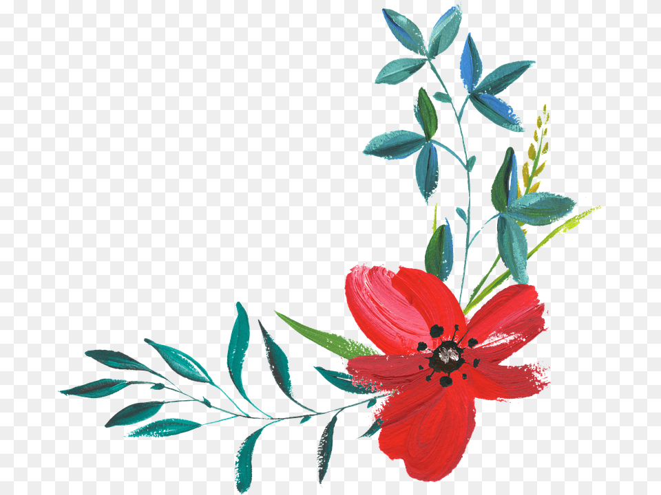 V Vector Watercolor Painting Red, Flower, Pattern, Plant, Hibiscus Png Image