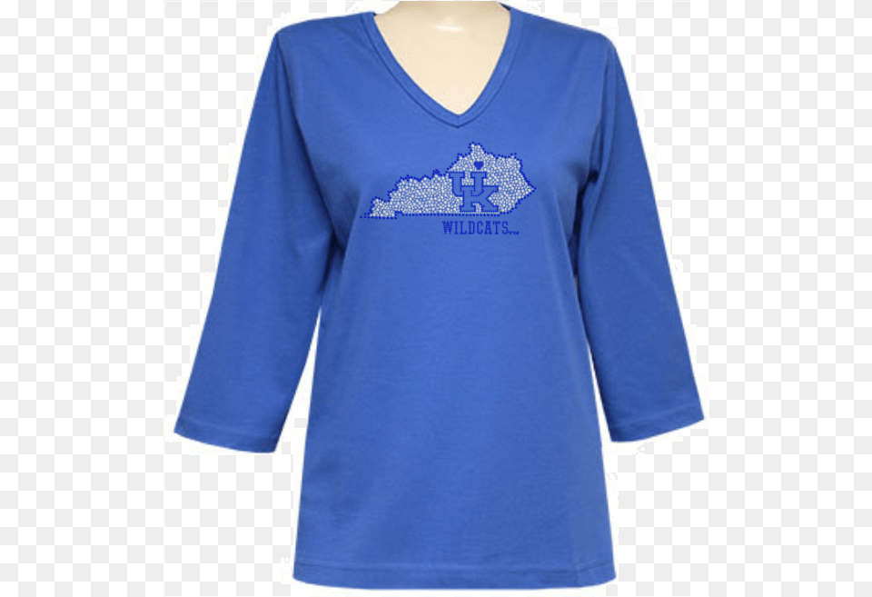 V Neck 34 Sleeve Top W Uk Wildcats Rhinestone Filled Long Sleeved T Shirt, Clothing, Long Sleeve, T-shirt Png Image