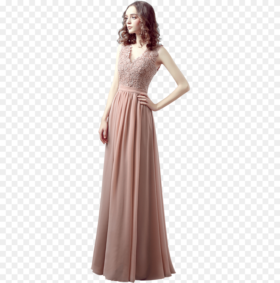 V Neck New Design Chiffon Floor Length Dress Dresses Gown, Formal Wear, Clothing, Evening Dress, Person Free Png