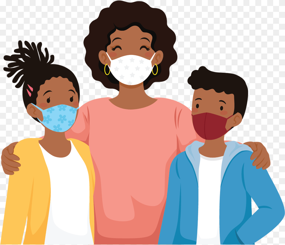 V Safe After Vaccination Health Checker Cdc Black Family Wearing Face Masks, Adult, Male, Man, Person Png Image