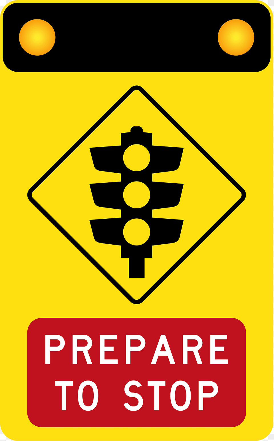 V101 Traffic Signals Ahead Prepare To Stop Used With The Warning Sign For Signals Ahead Used In Victoria And Western Australia Clipart, Light, Symbol, Traffic Light, Road Sign Free Transparent Png