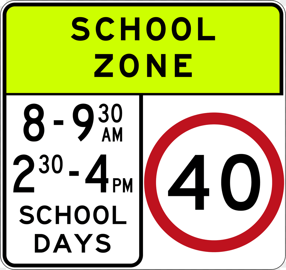 V105 40 Kmh Speed Limit School Zone Used In Victoria Clipart, Symbol, Text, Number Png Image