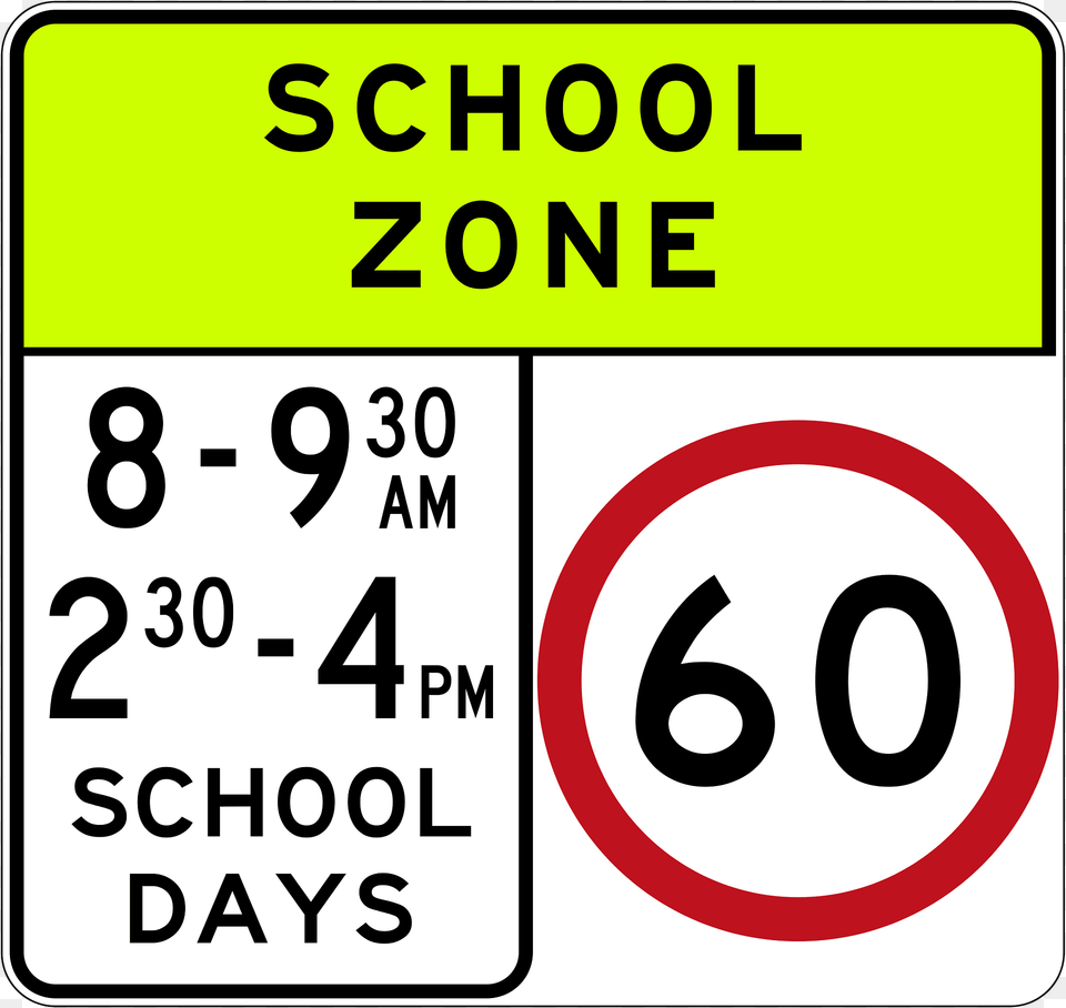 V105 60 Kmh Speed Limit School Zone Used In Victoria Clipart, Symbol, Text, Number Free Png