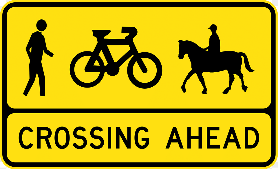 V105 Pedestrian Cyclist And Equestrian Crossing Ahead Used In Victoria Clipart, Symbol, Sign, Adult, Person Free Png Download