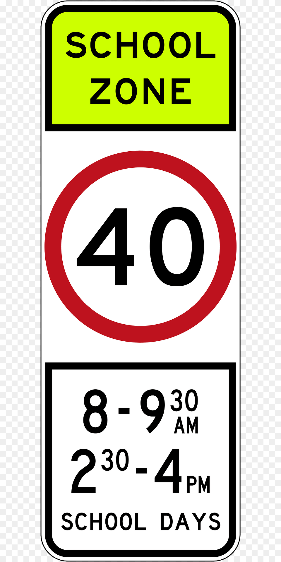 V106 40 Kmh Speed Limit School Zone Used In Victoria Clipart, Sign, Symbol, Road Sign, Text Free Png Download